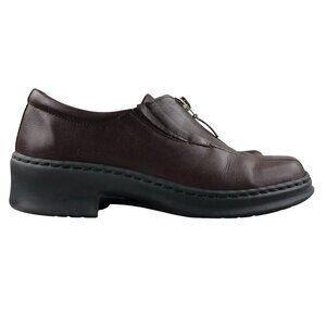 Josef Seibel Women's Size 36 (5-5.5) Brown Leather Front Zip Heeled Loafer Shoes